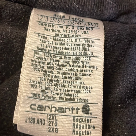 Carhartt Jacket Coat Heavy Cotton Zip Hooded Coat Mens 2XL - Picture 8 of 10